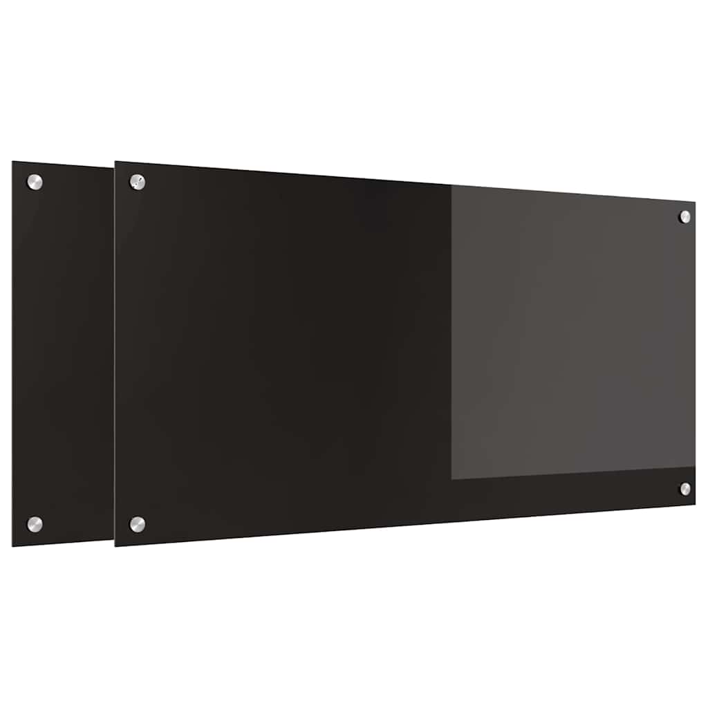 Køkkenbacksplash 2 pcs Sort 100 x 50 cm hærdet glas