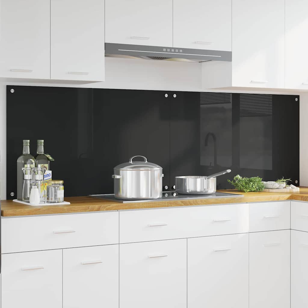 Køkkenbacksplash 2 pcs Sort 100 x 60 cm hærdet glas