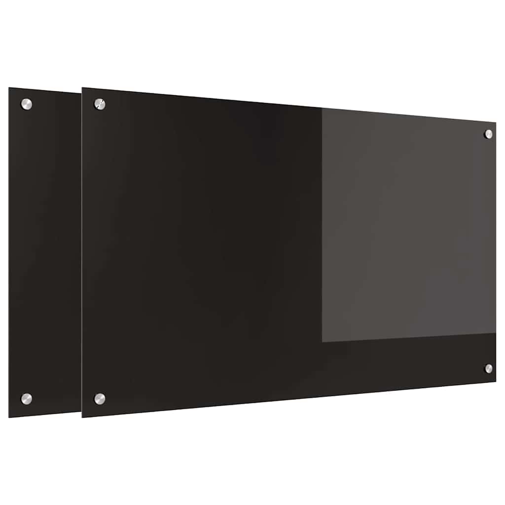 Køkkenbacksplash 2 pcs Sort 100 x 60 cm hærdet glas