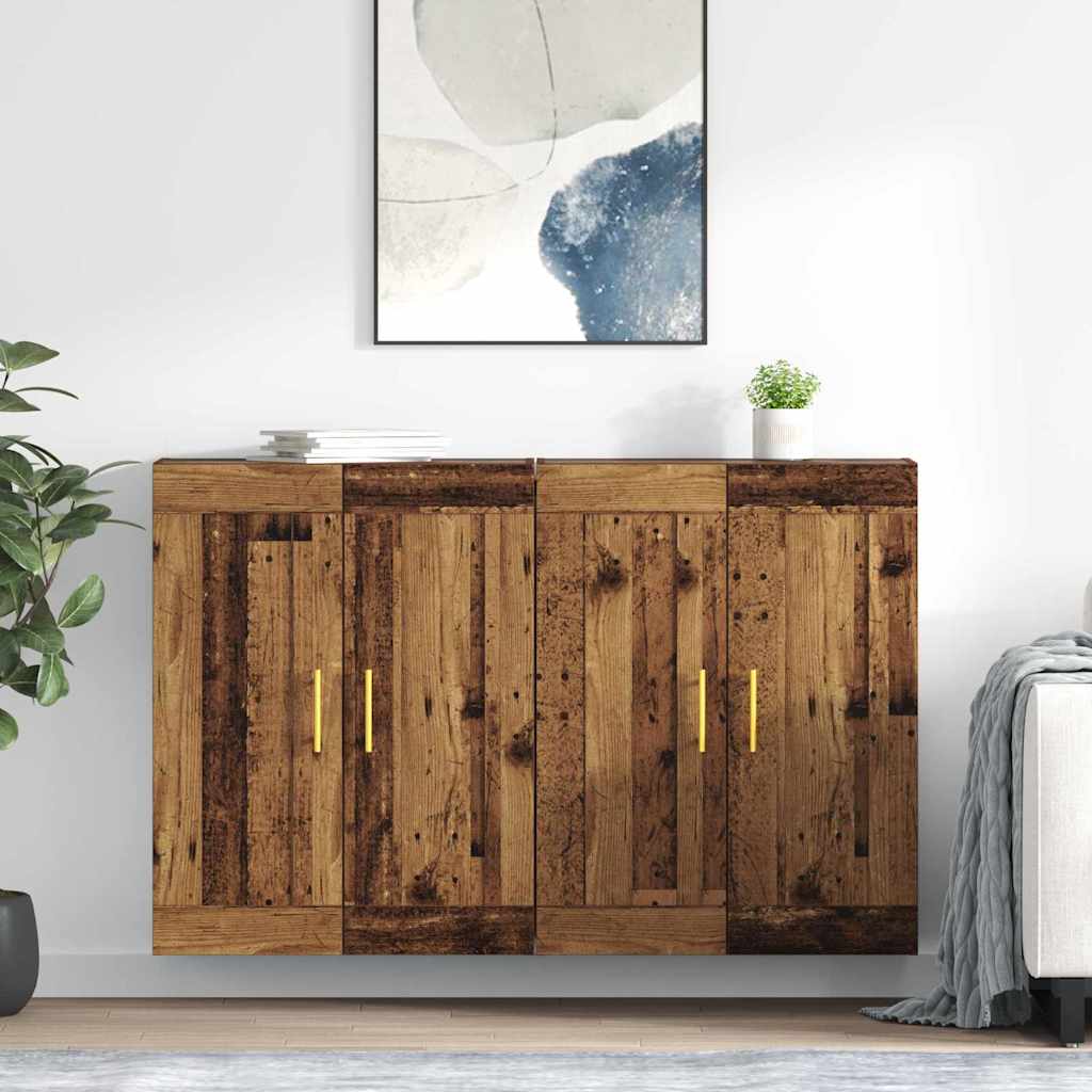 Væghængt skab Vægmonteret 2 pcs Gammelt træ 69,5 x 34 x 90 cm