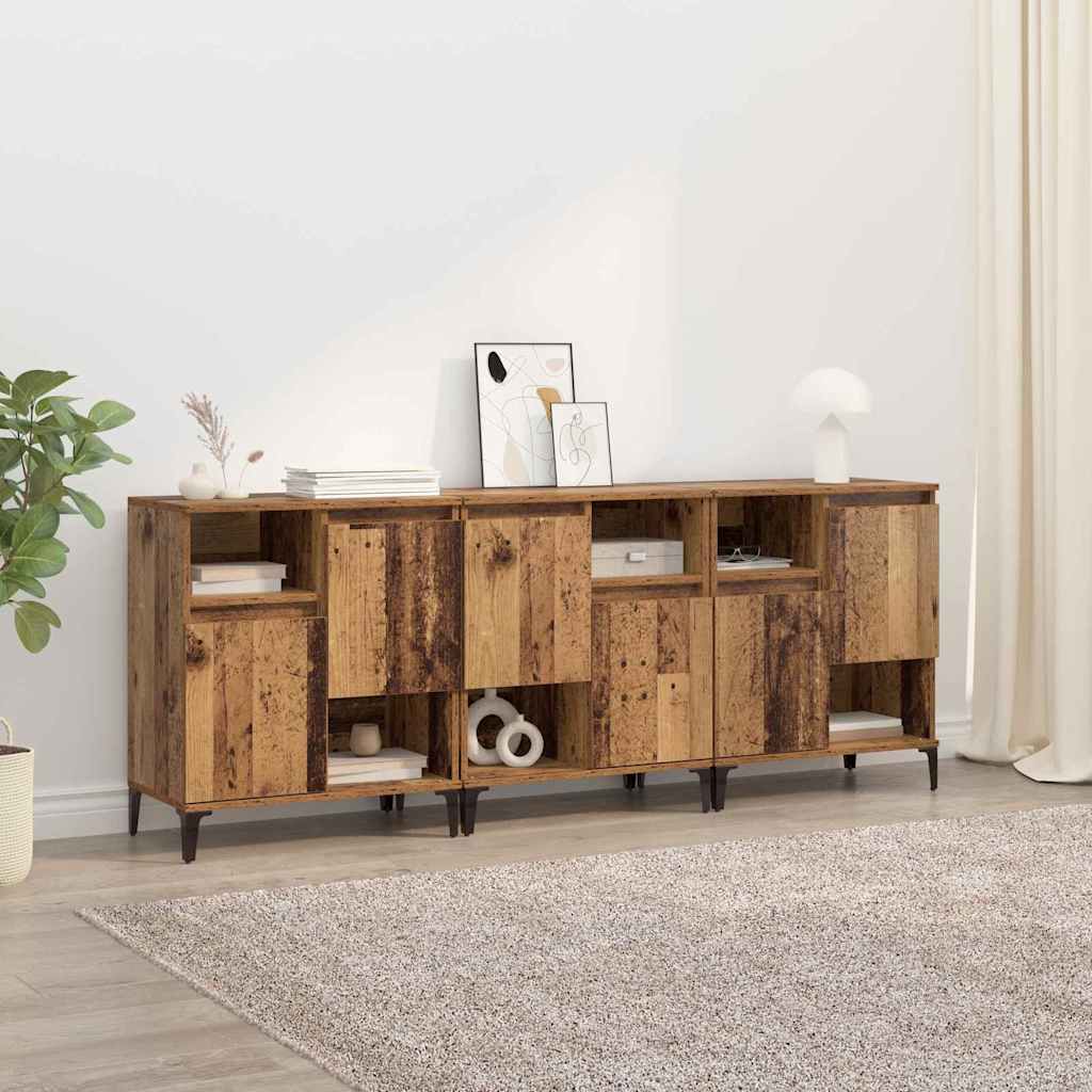 Sideboards 3 pcs Gammelt træ 60 x 35 x 70 cm Konstrueret træ