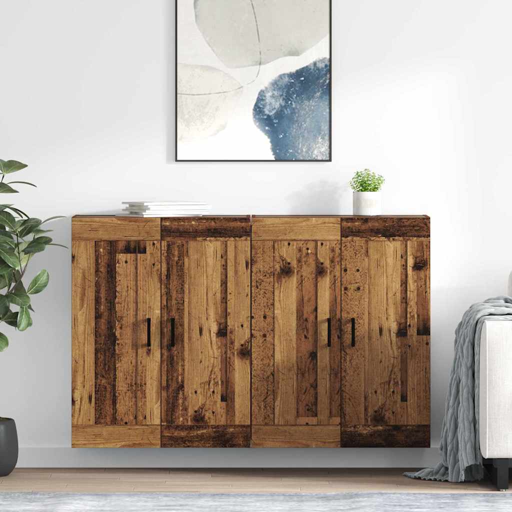 Væghængt skab Vægmonteret 2 pcs Gammelt træ 69,5 x 34 x 90 cm