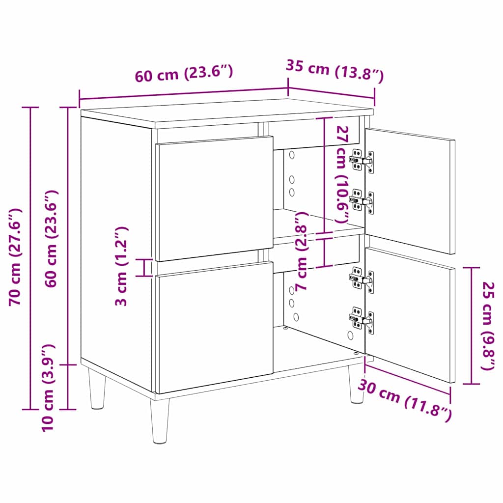 Sideboards 3 stk. Artisan Egetræ 60 x 35 x 70 cm