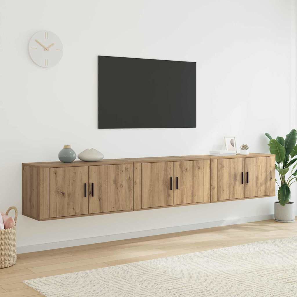 Væghængt TV-skab sæt 3 pcs Artisan Egetræ Konstrueret træ