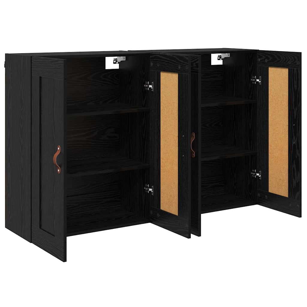 Væghængt skab 2 pcs Sort eg 69,5 x 34 x 90 cm Konstrueret træ
