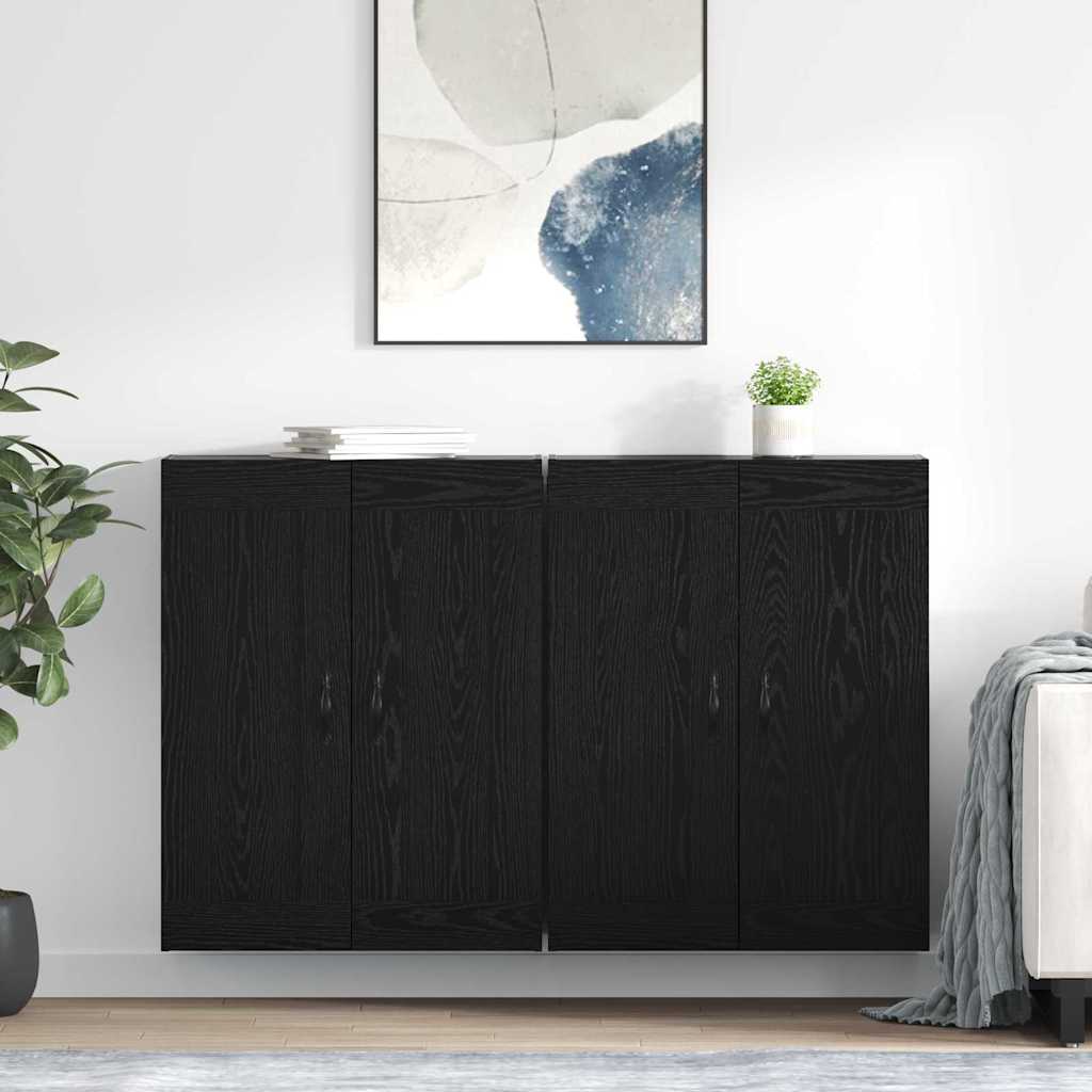 Væghængt skab 2 pcs Sort eg 69,5 x 34 x 90 cm Konstrueret træ