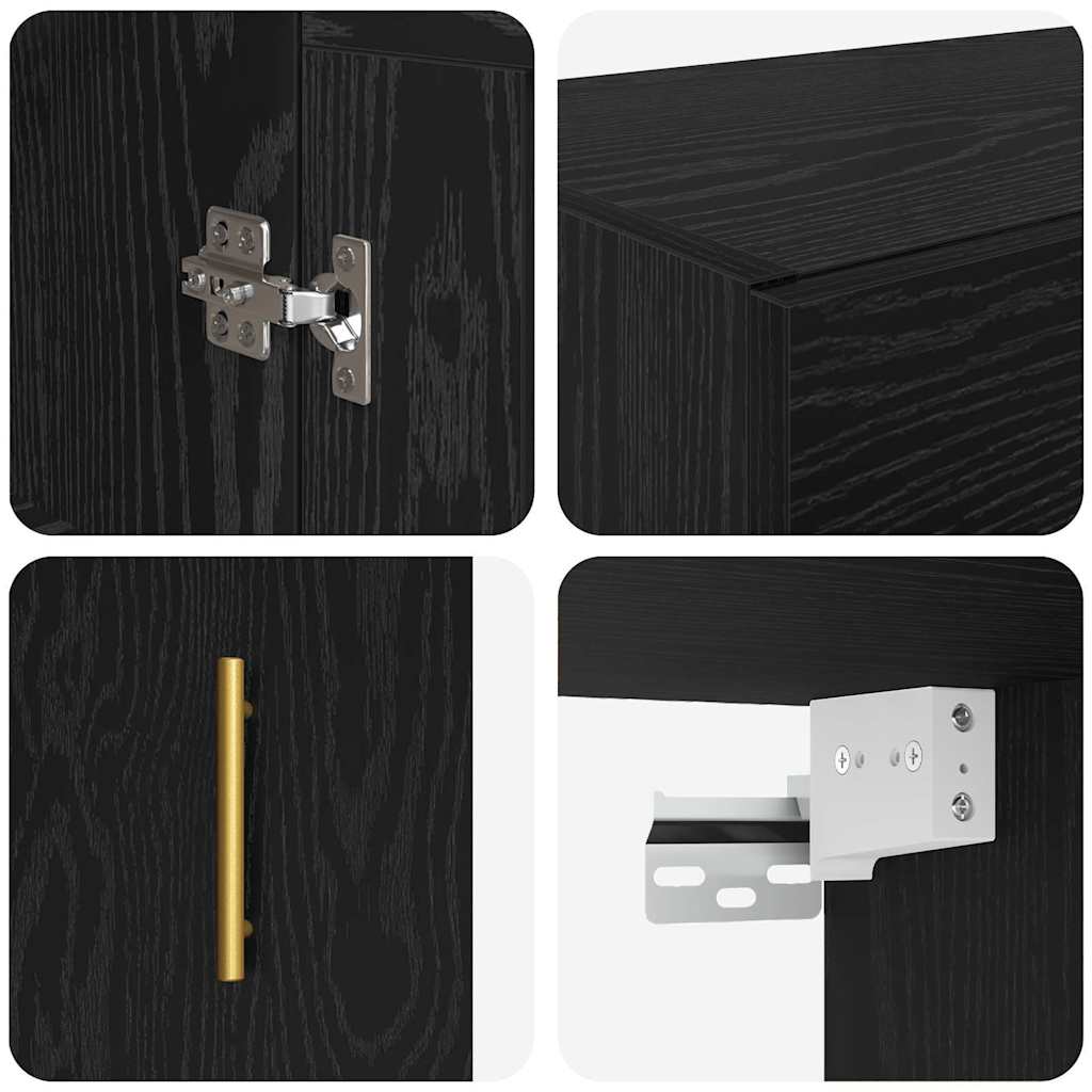 Væghængt skab 2 pcs Sort eg 69,5 x 34 x 90 cm Konstrueret træ