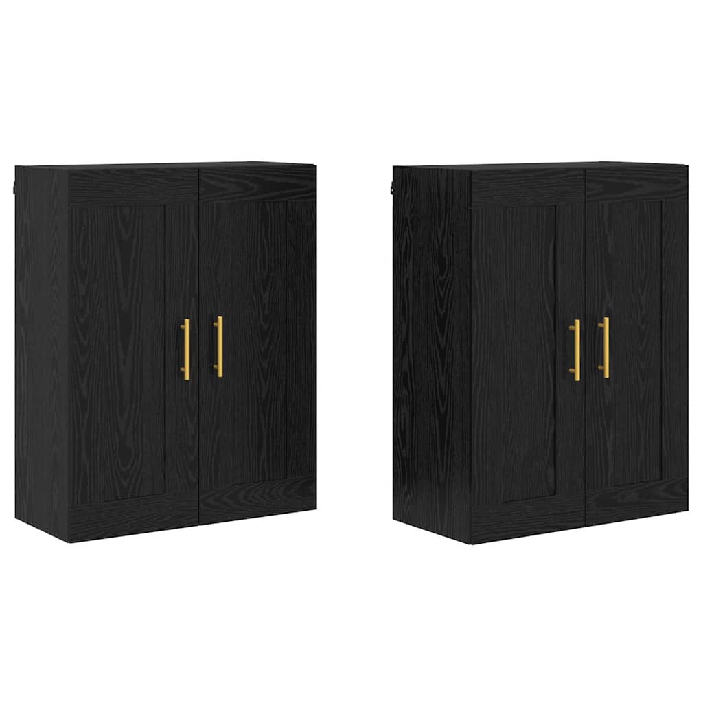 Væghængt skab 2 pcs Sort eg 69,5 x 34 x 90 cm Konstrueret træ