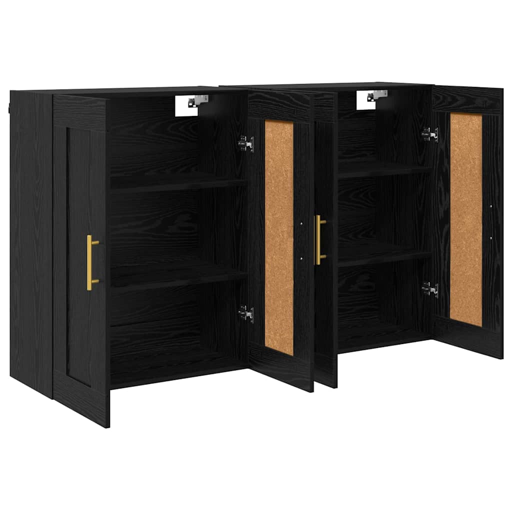 Væghængt skab 2 pcs Sort eg 69,5 x 34 x 90 cm Konstrueret træ