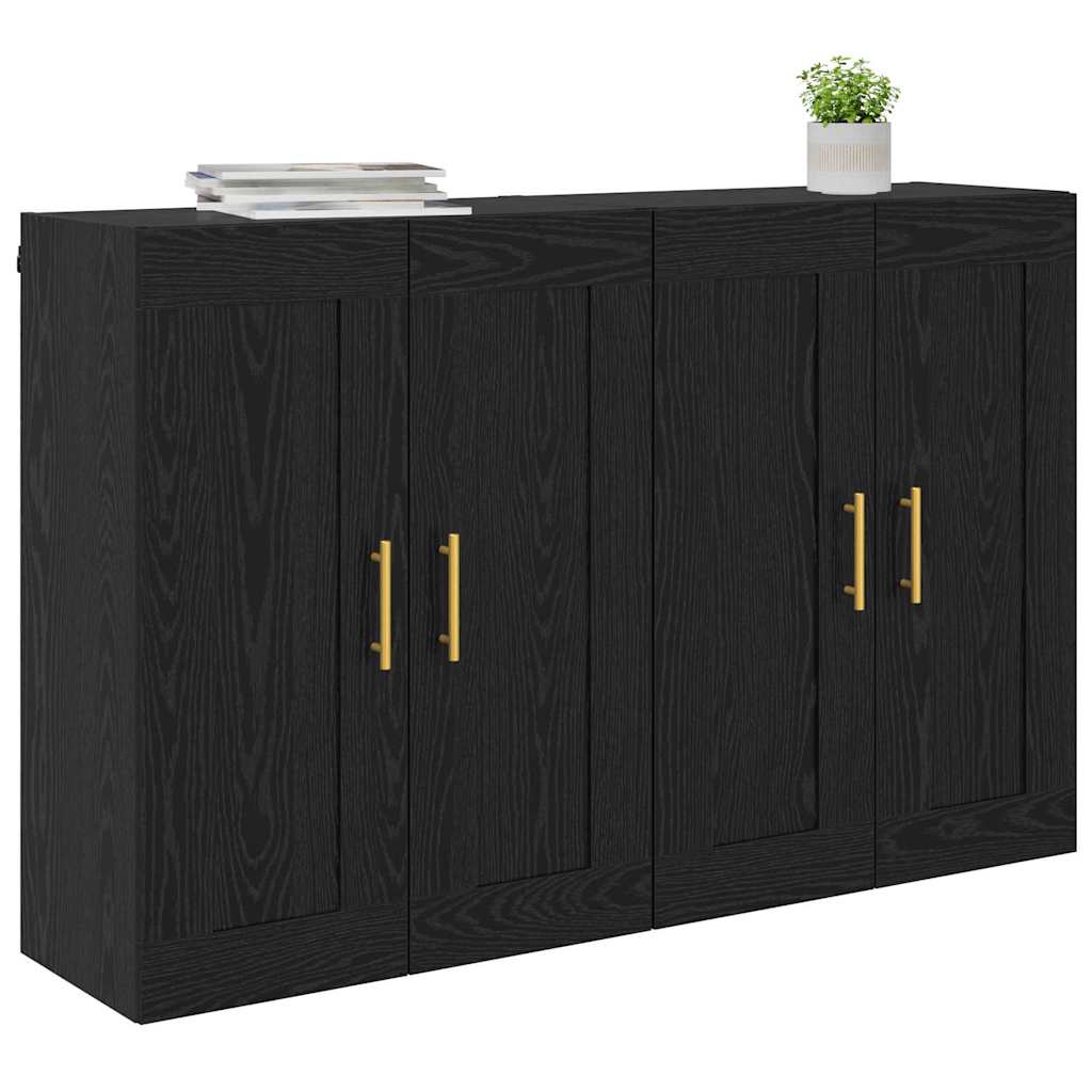 Væghængt skab 2 pcs Sort eg 69,5 x 34 x 90 cm Konstrueret træ