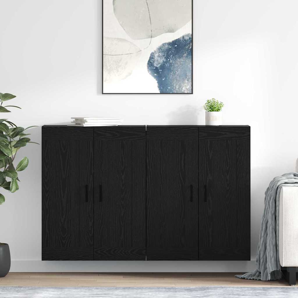 Væghængt skab 2 stk. Sort eg 69,5 x 34 x 90 cm Konstrueret træ
