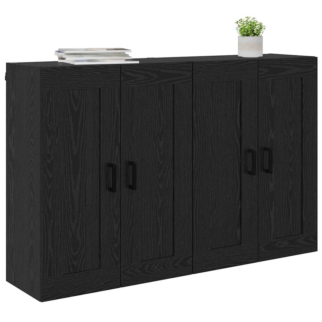 Væghængt skab 2 pcs Sort eg 69,5 x 34 x 90 cm Konstrueret træ