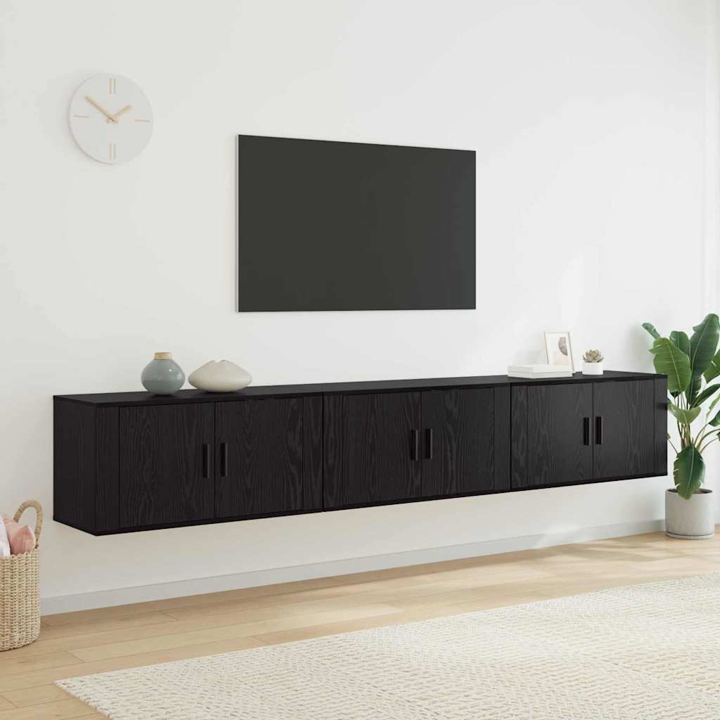 Væghængt TV-skab sæt 3 pcs Sort eg 80 x 34,5 x 40 cm