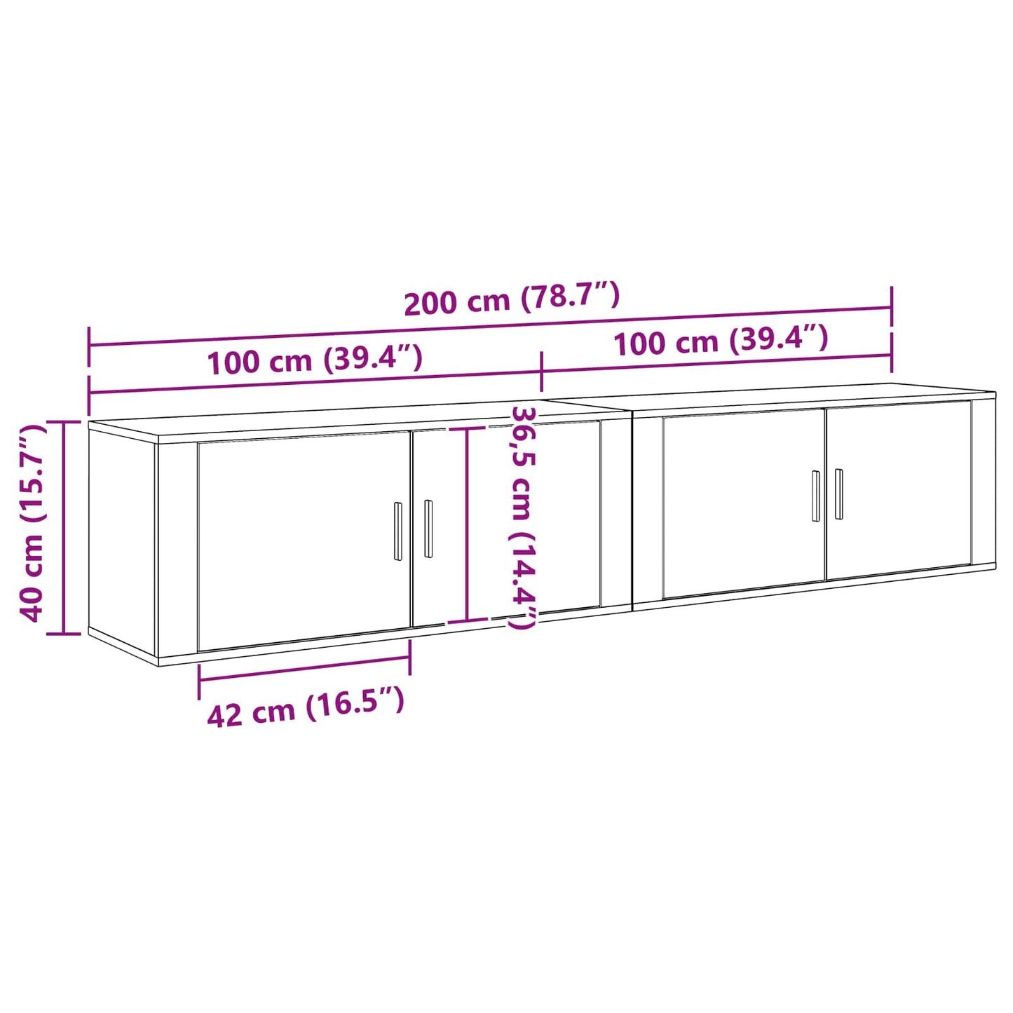 Væghængt TV-skab sæt 2 pcs Sort eg 100 x 34,5 x 40 cm