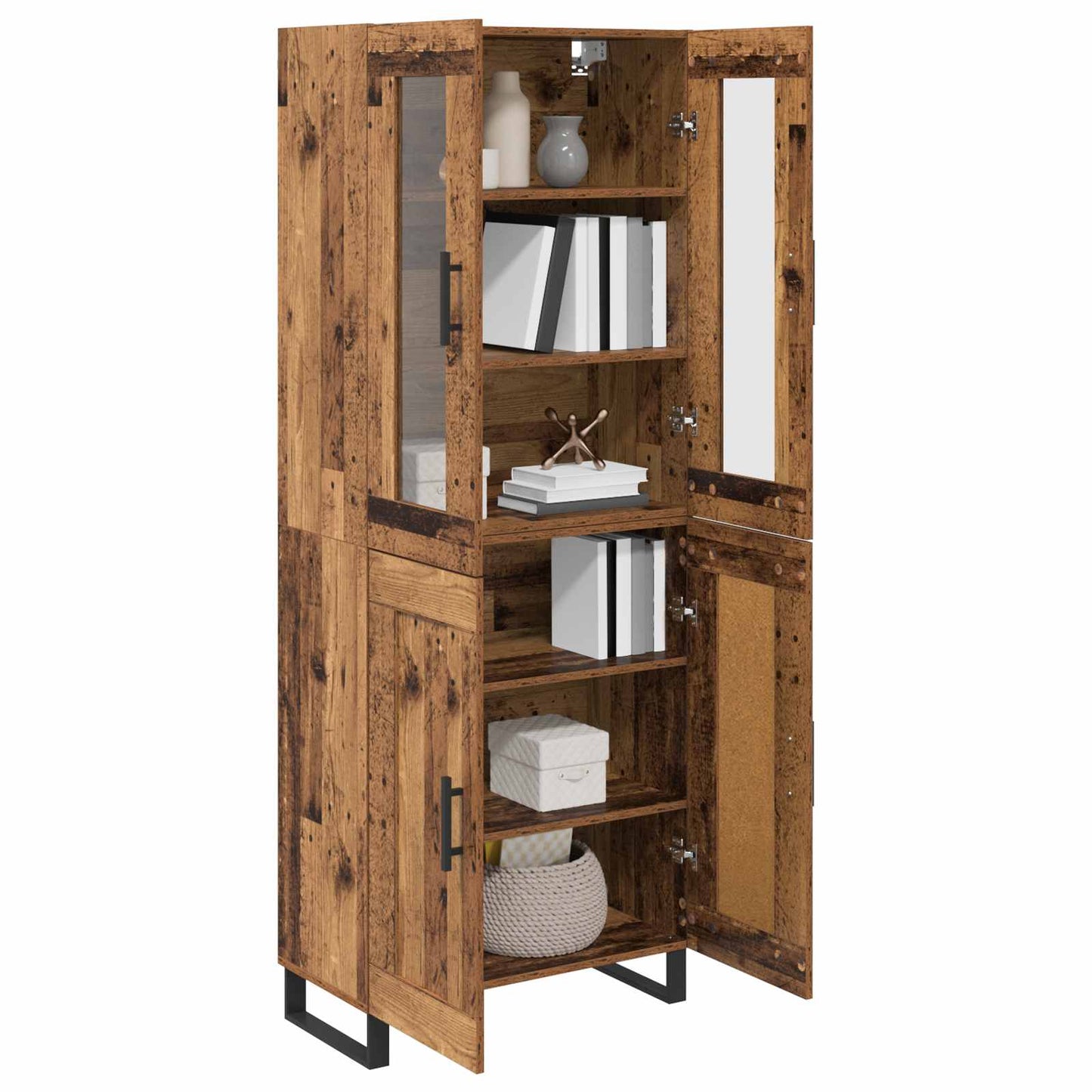 Highboard 2 pcs Gammelt træ Konstrueret træ