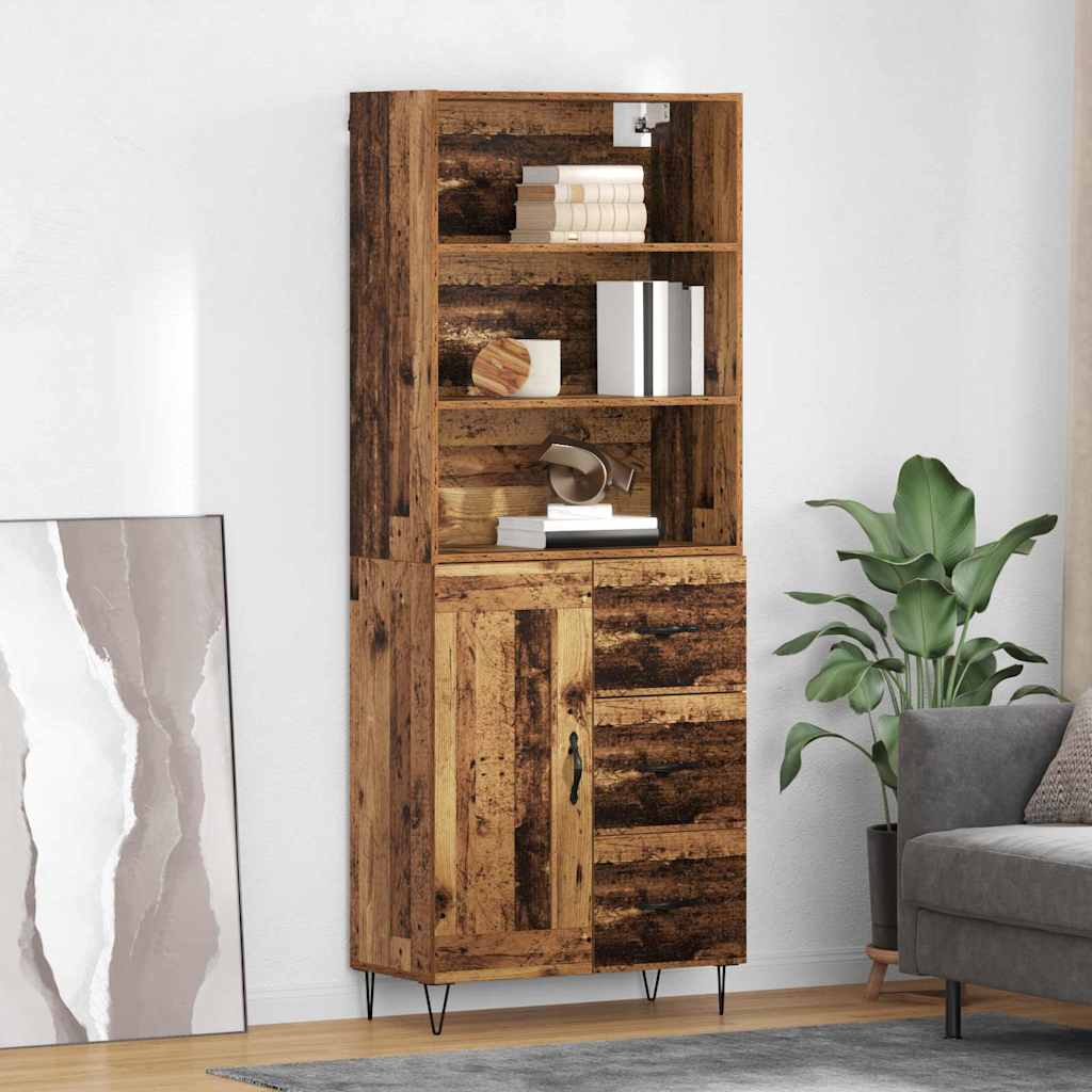 Highboard med skuffe 2 pcs Gammelt træ Konstrueret træ