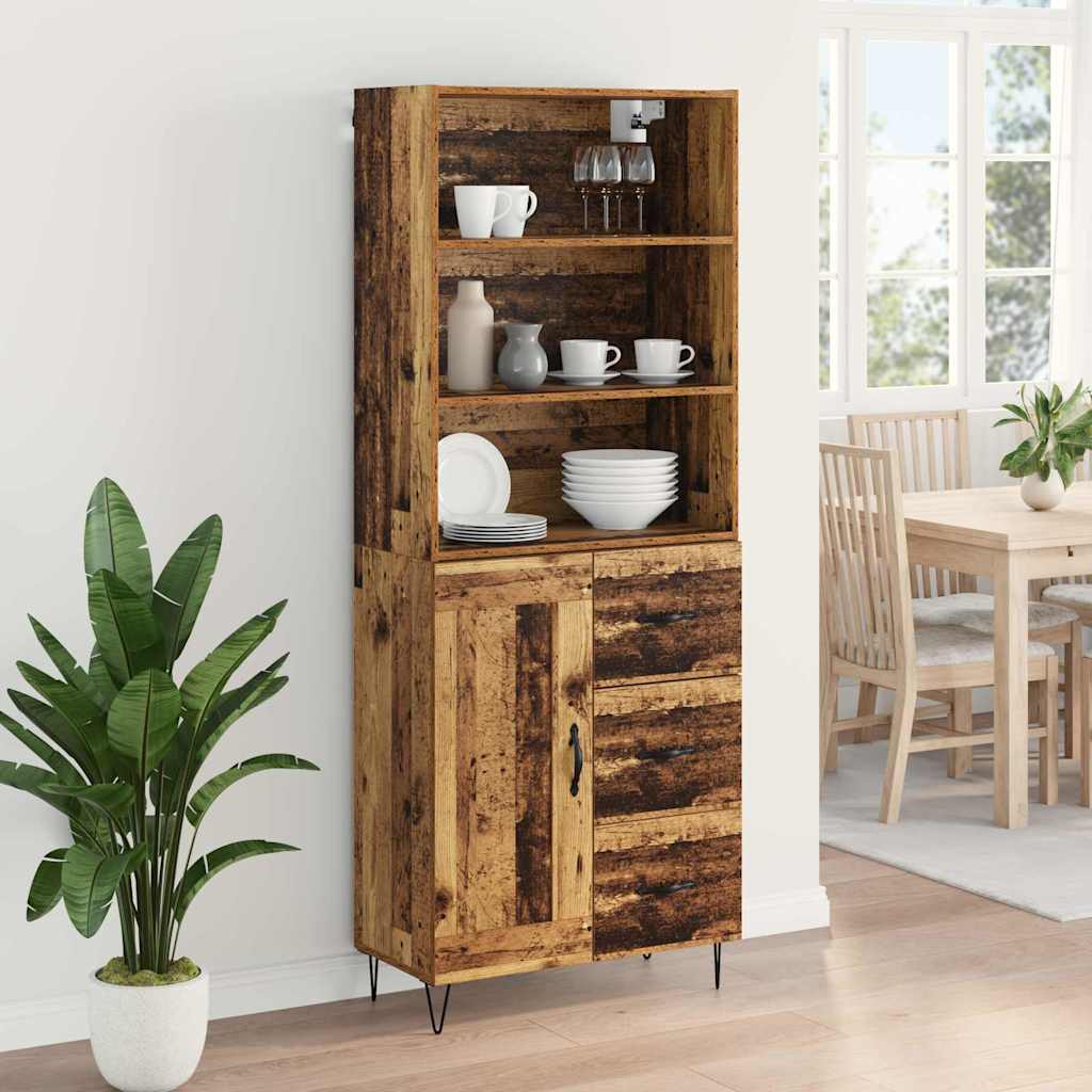 Highboard med skuffe 2 pcs Gammelt træ Konstrueret træ