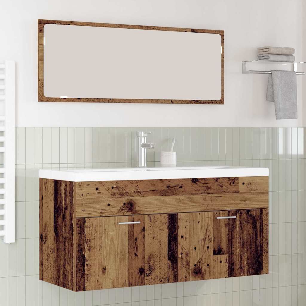Vaskeskab Med Indbygget Håndvask Konstrueret Træ Hvid - uden vandhane / 100 x 38,5 x 46 cm / Gammelt træ