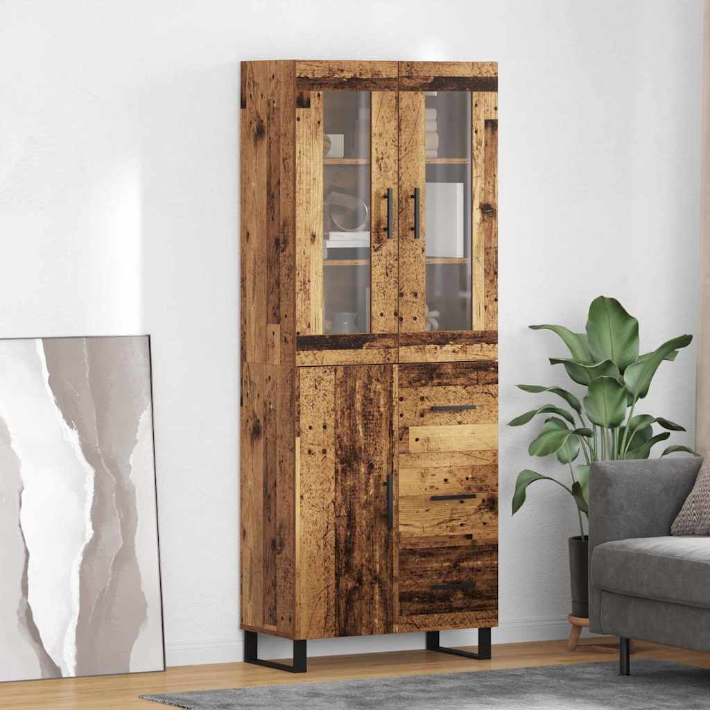 Highboard med skuffe 2 pcs Gammelt træ Ingeniørtræ og glas