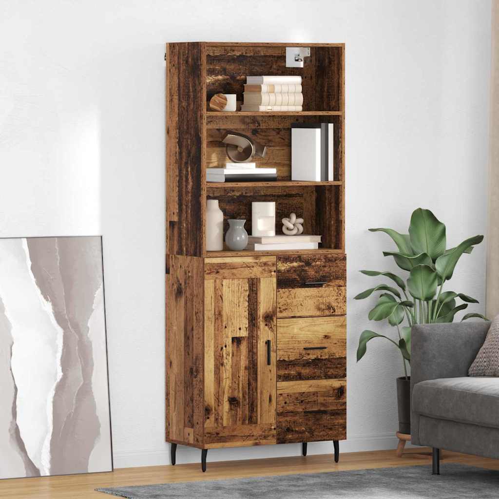 Highboard Gammelt træ 69,5 x 34 x 180 cm Ingeniørtræ og glas