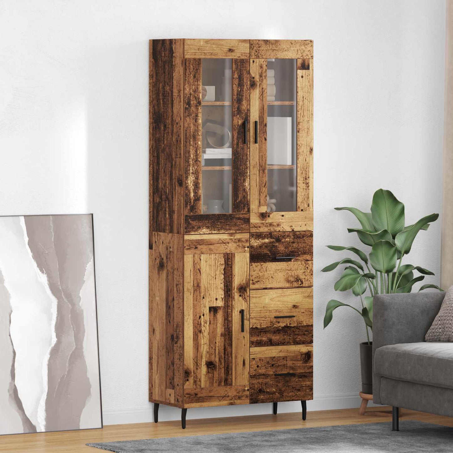 Highboard med skuffe 2 pcs Gammelt træ Konstrueret træ