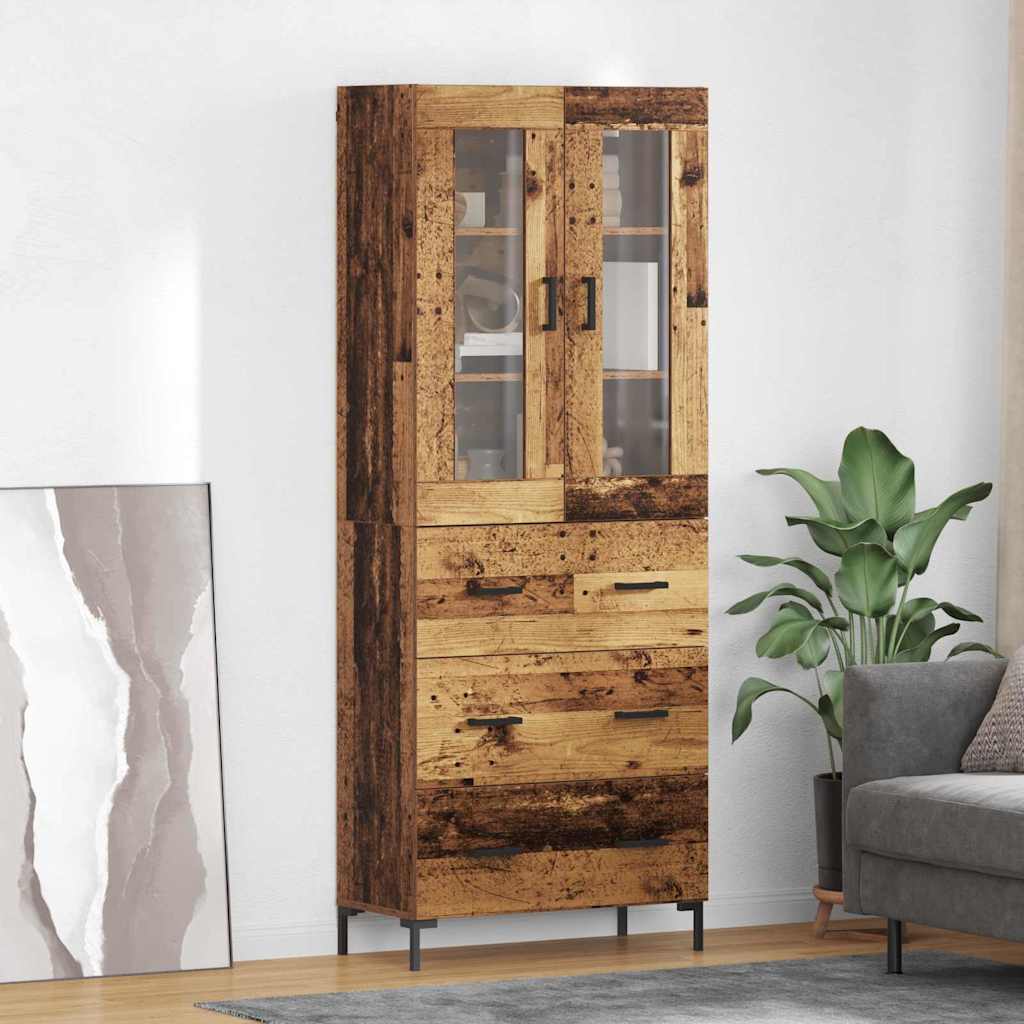 Highboard med skuffe 2 pcs Gammelt træ Konstrueret træ