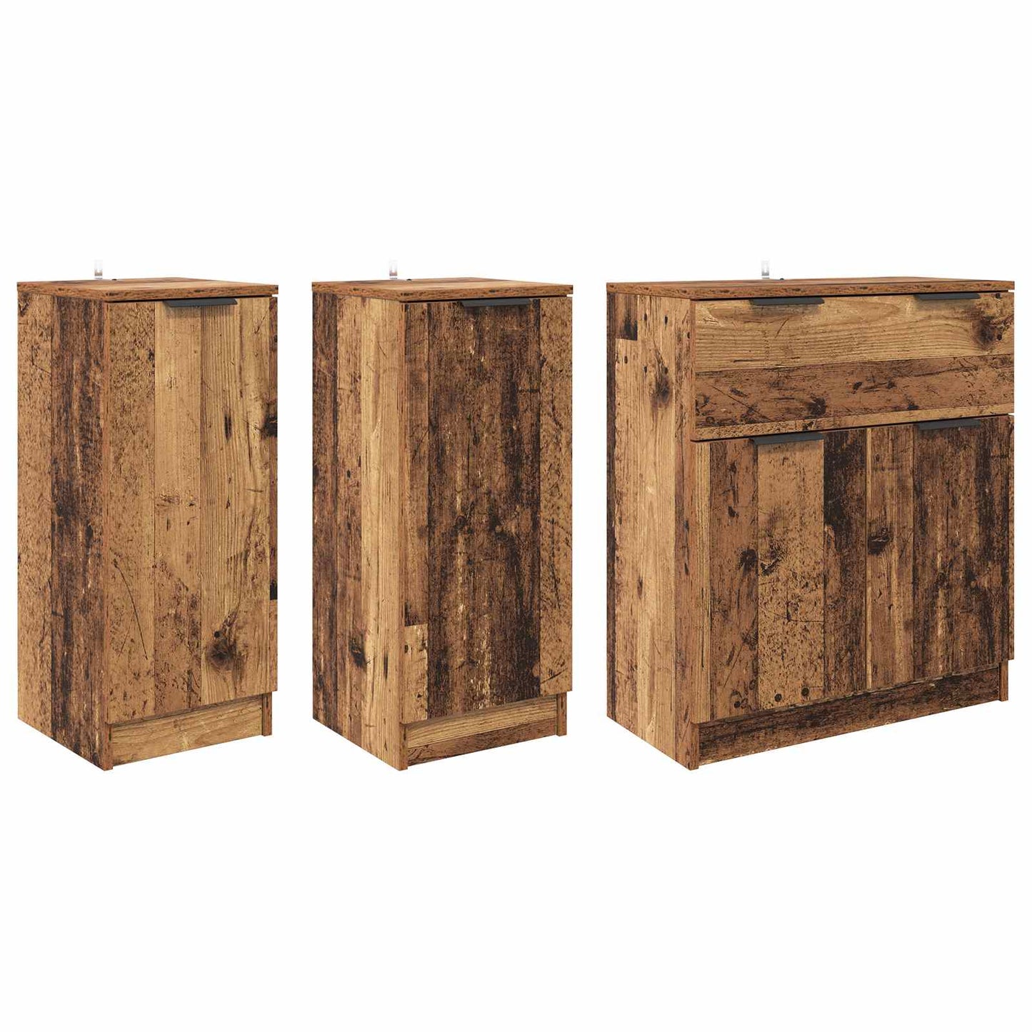 Sideboard med skuffe 3 pcs Gammelt træ Konstrueret træ