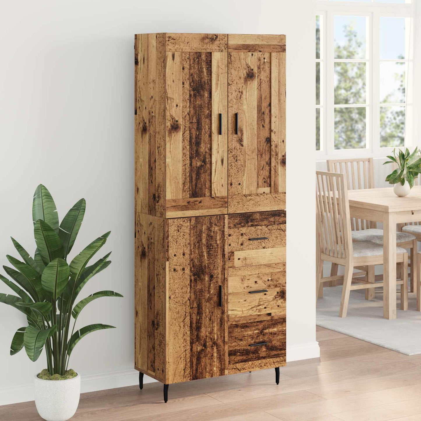 Highboard med skuffe 2 pcs Gammelt træ Konstrueret træ