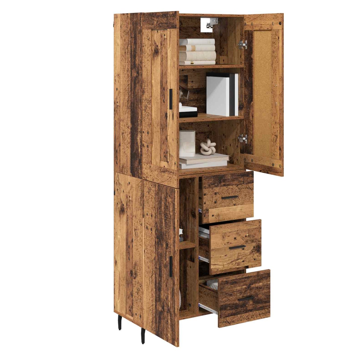 Highboard med skuffe 2 pcs Gammelt træ Konstrueret træ