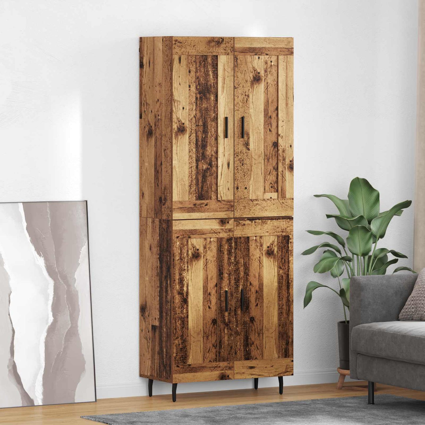 Highboard 2 pcs Gammelt træ Konstrueret træ