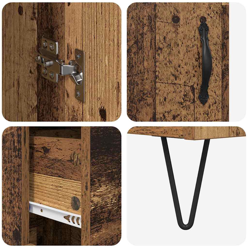 Highboard med skuffe 2 pcs Gammelt træ Konstrueret træ og glas