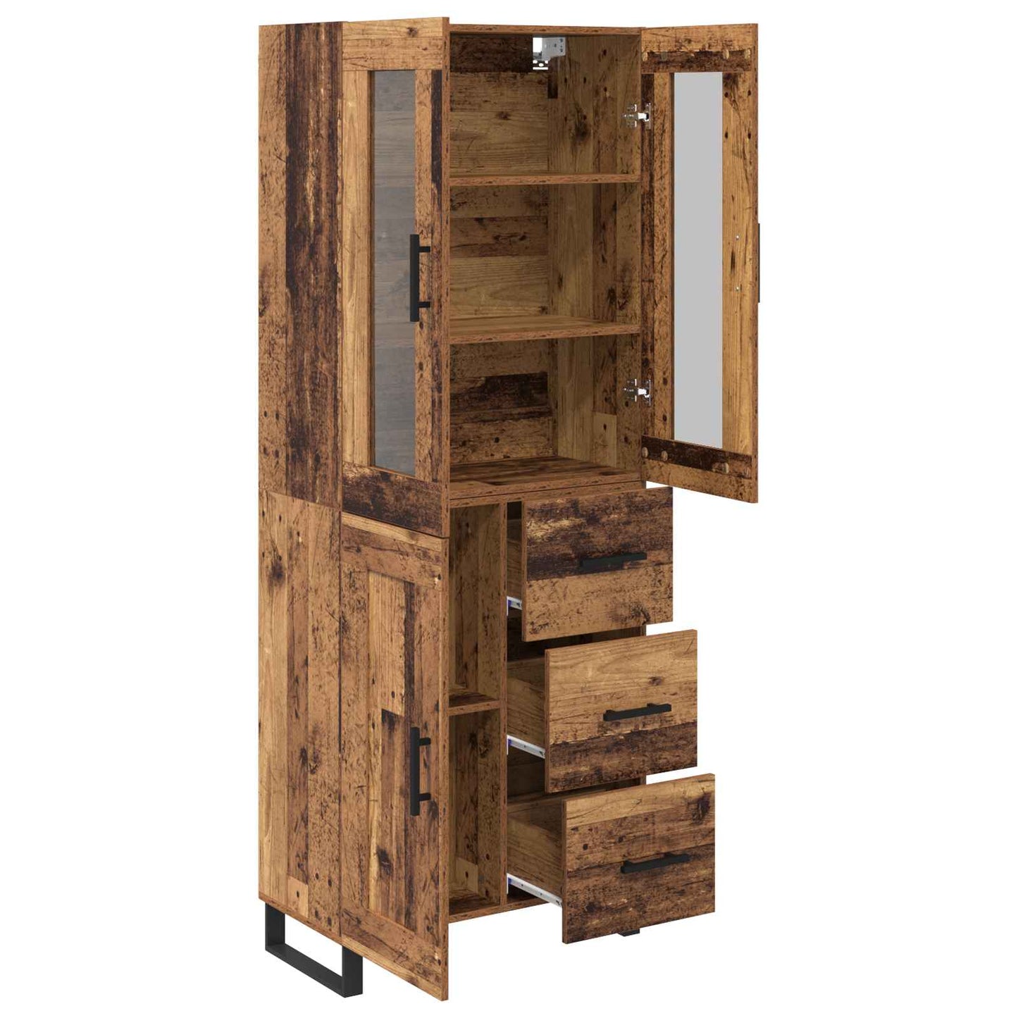 Highboard med skuffe 2 pcs Gammelt træ Konstrueret træ
