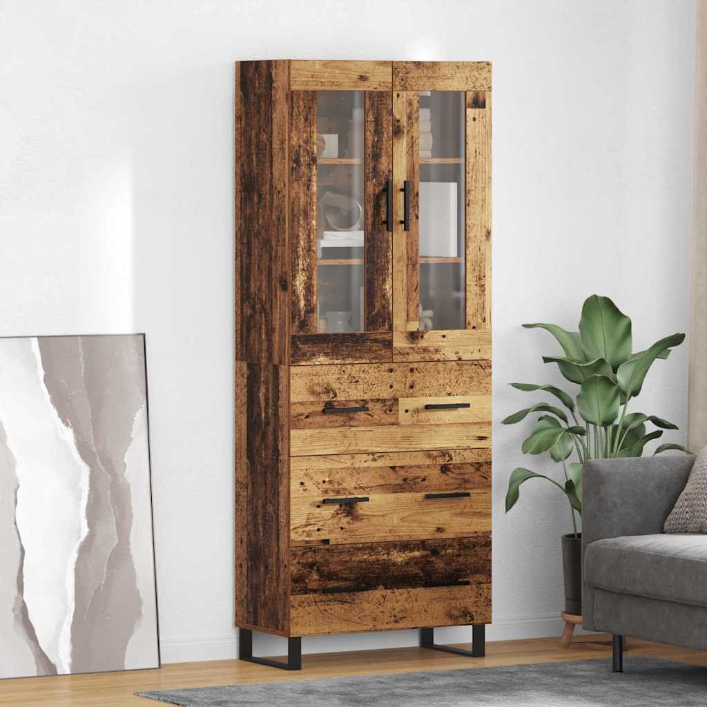 Highboard med skuffe 2 pcs Gammelt træ Konstrueret træ
