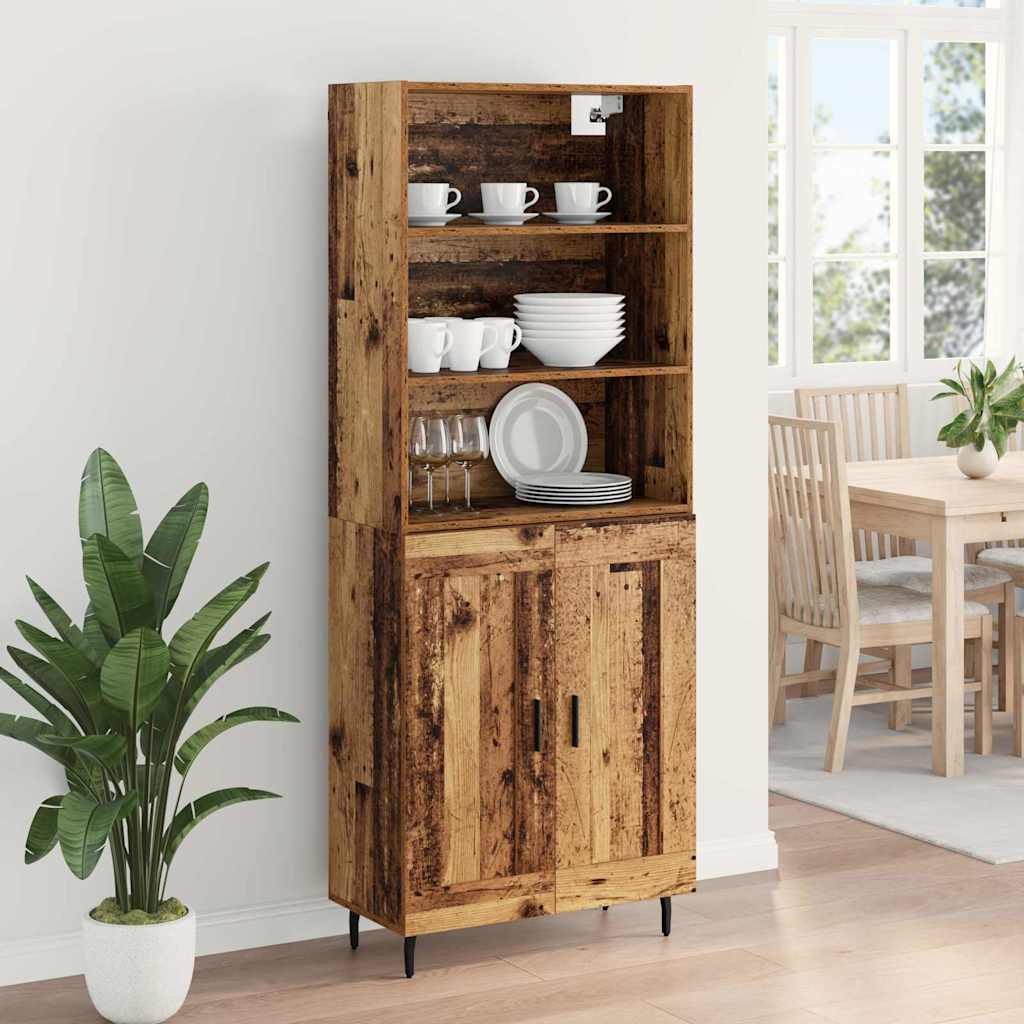 Highboard Gammelt træ 69,5 x 34 x 180 cm Ingeniørtræ og glas