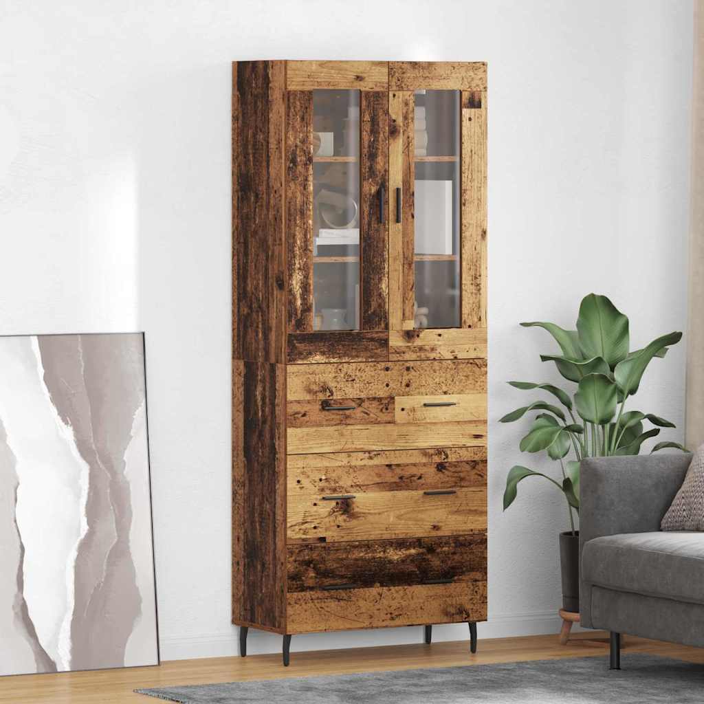 Highboard med skuffe 2 pcs Gammelt træ Konstrueret træ