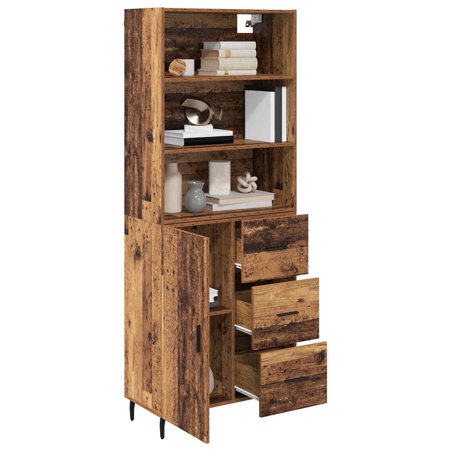 Highboard med skuffe 2 pcs Gammelt træ Konstrueret træ