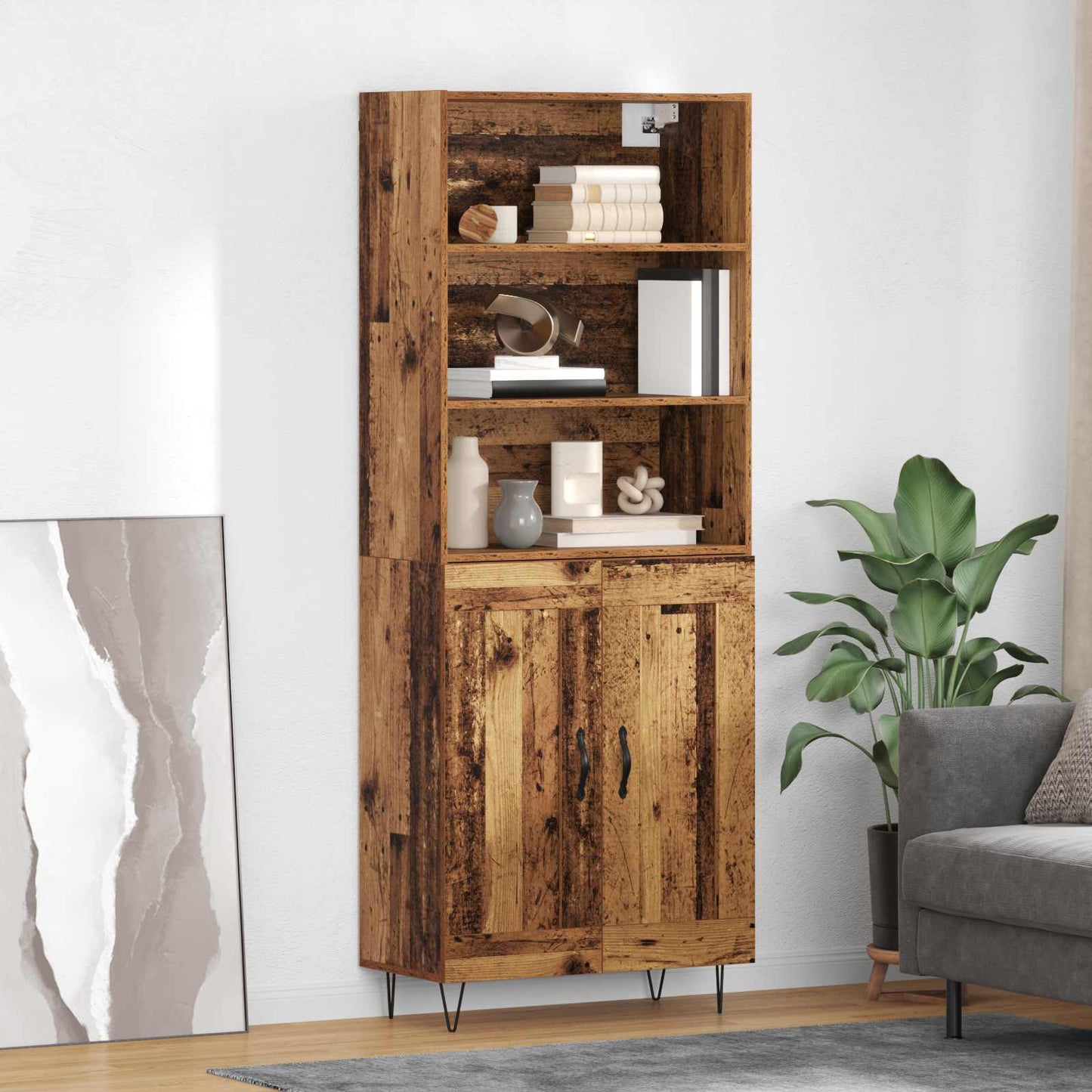 Highboard 2 pcs Gammelt træ Konstrueret træ