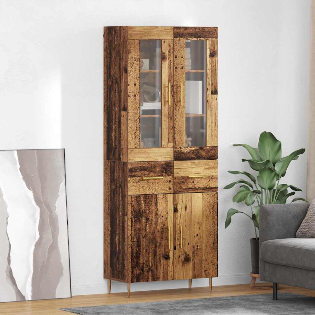 Highboard med skuffe 2 pcs Gammelt træ Konstrueret træ
