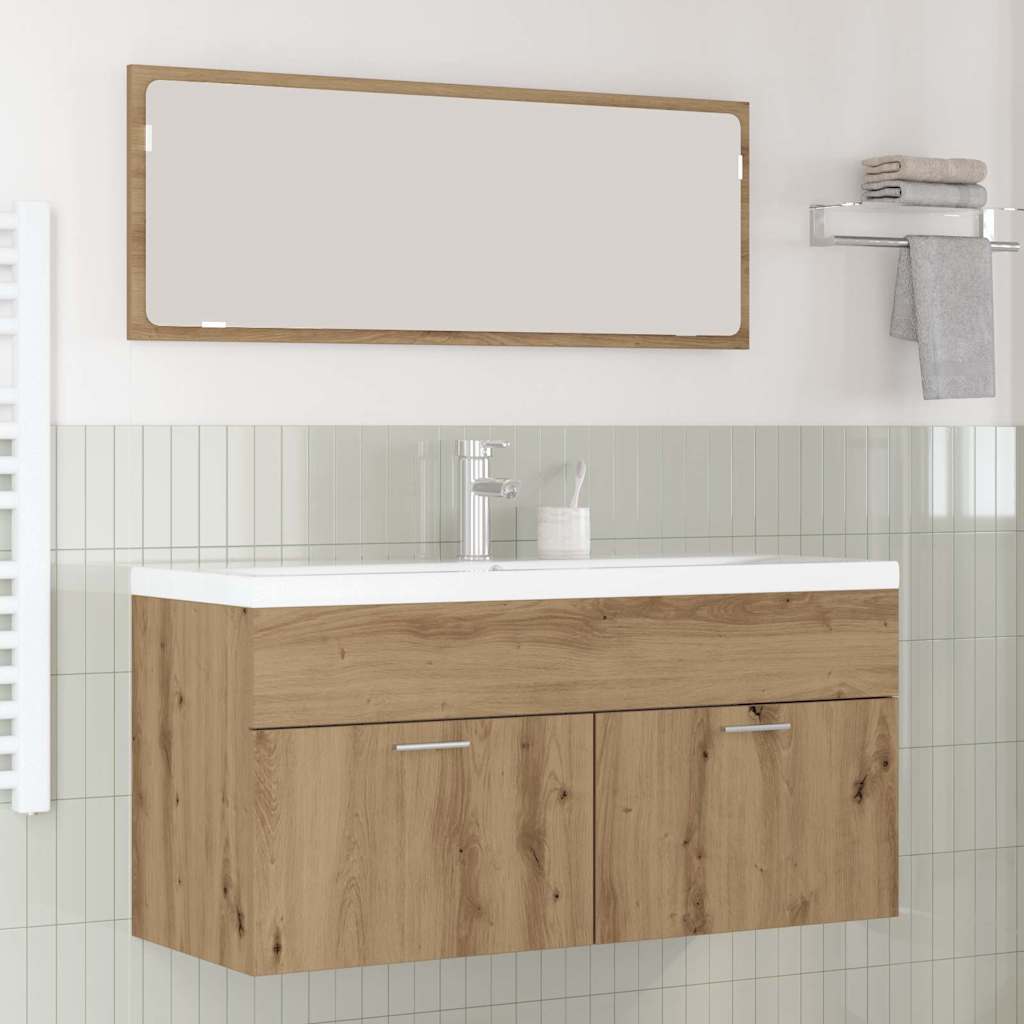 Vaskeskab Med Indbygget Håndvask Konstrueret Træ Hvid - uden vandhane / 100 x 38,5 x 46 cm / artisan eg