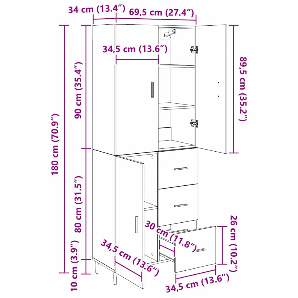 Highboard 2 stk. Artisan Egetræ 69,5 x 34 x 180 cm