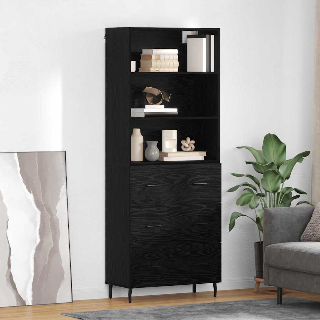 Highboard Sort eg 69,5 x 34 x 180 cm Ingeniørtræ og glas