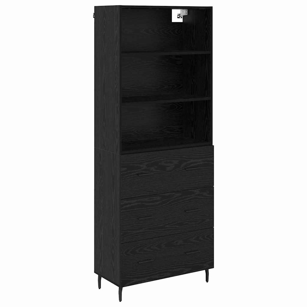 Highboard Sort eg 69,5 x 34 x 180 cm Ingeniørtræ og glas