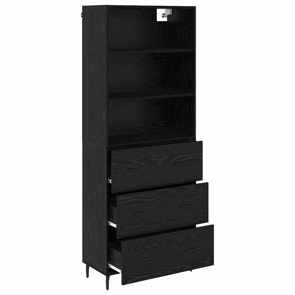 Highboard Sort eg 69,5 x 34 x 180 cm Ingeniørtræ og glas