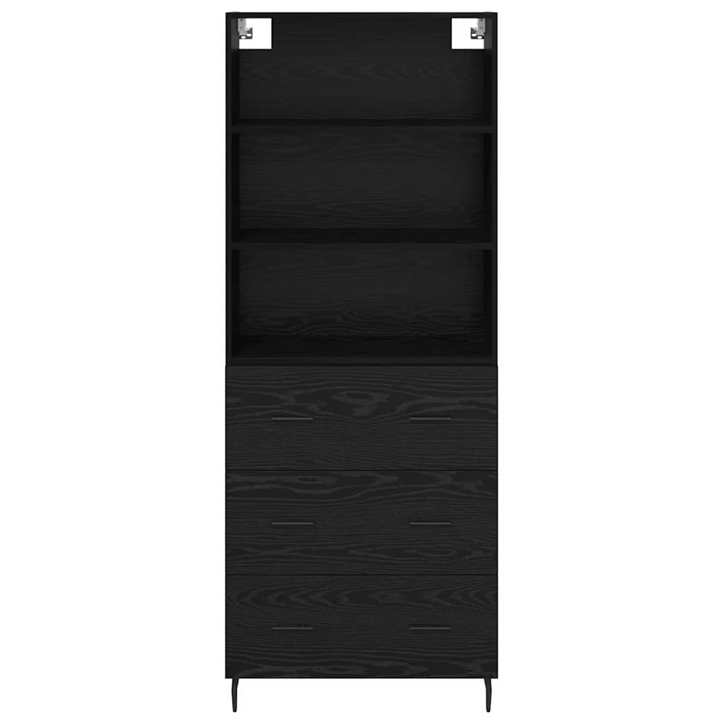 Highboard Sort eg 69,5 x 34 x 180 cm Ingeniørtræ og glas