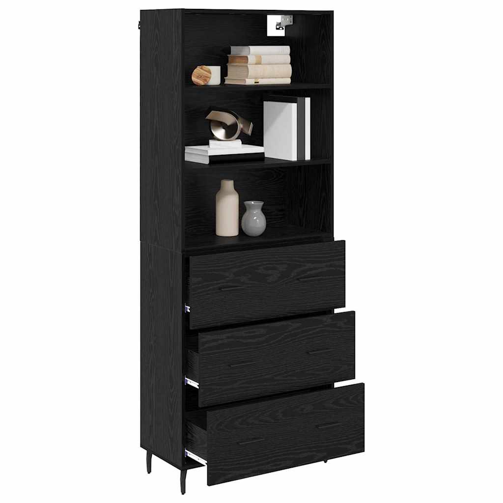 Highboard Sort eg 69,5 x 34 x 180 cm Ingeniørtræ og glas