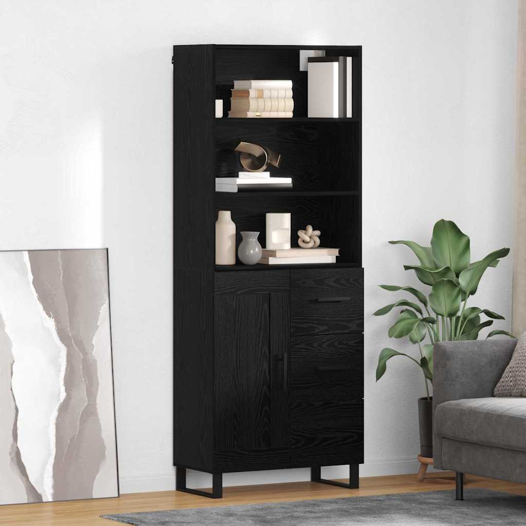 Highboard med skuffe 2 pcs Sort eg Konstrueret træ