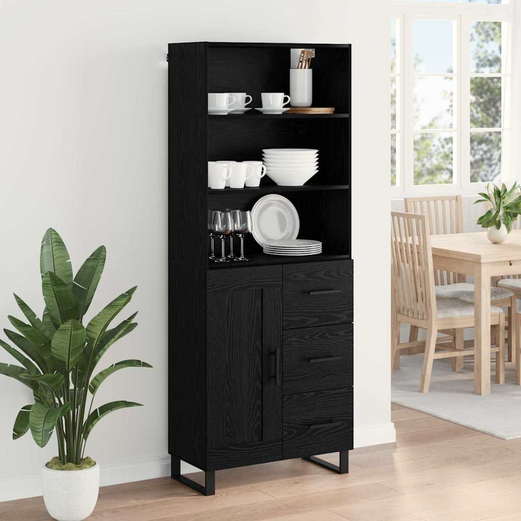 Highboard med skuffe 2 pcs Sort eg Konstrueret træ