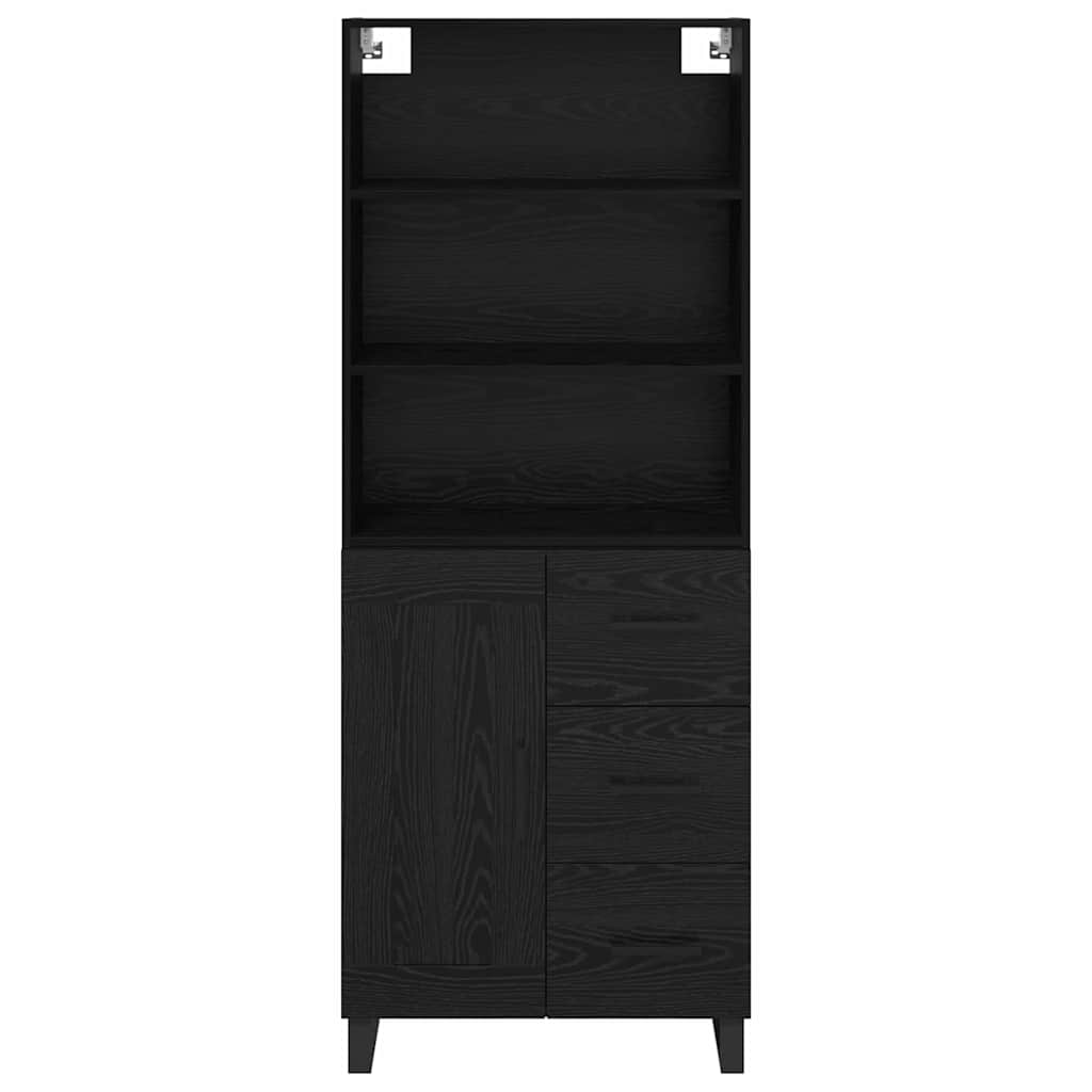Highboard med skuffe 2 pcs Sort eg Konstrueret træ
