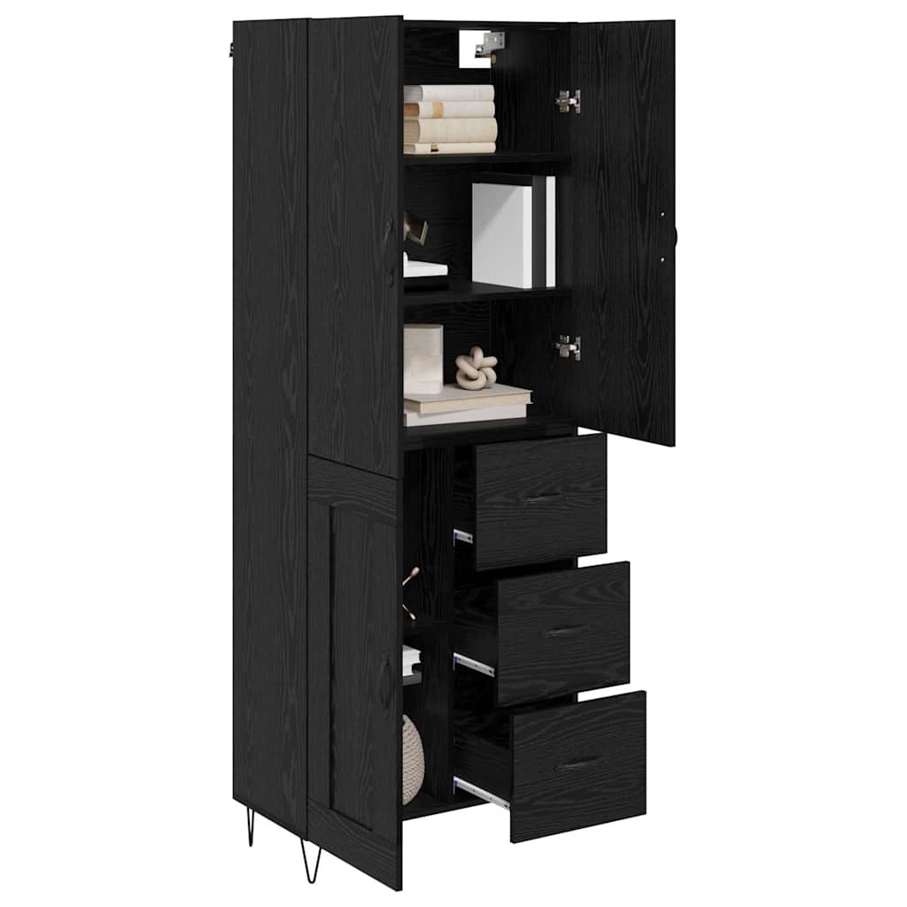 Highboard med skuffe 2 pcs Sort eg Konstrueret træ og glas