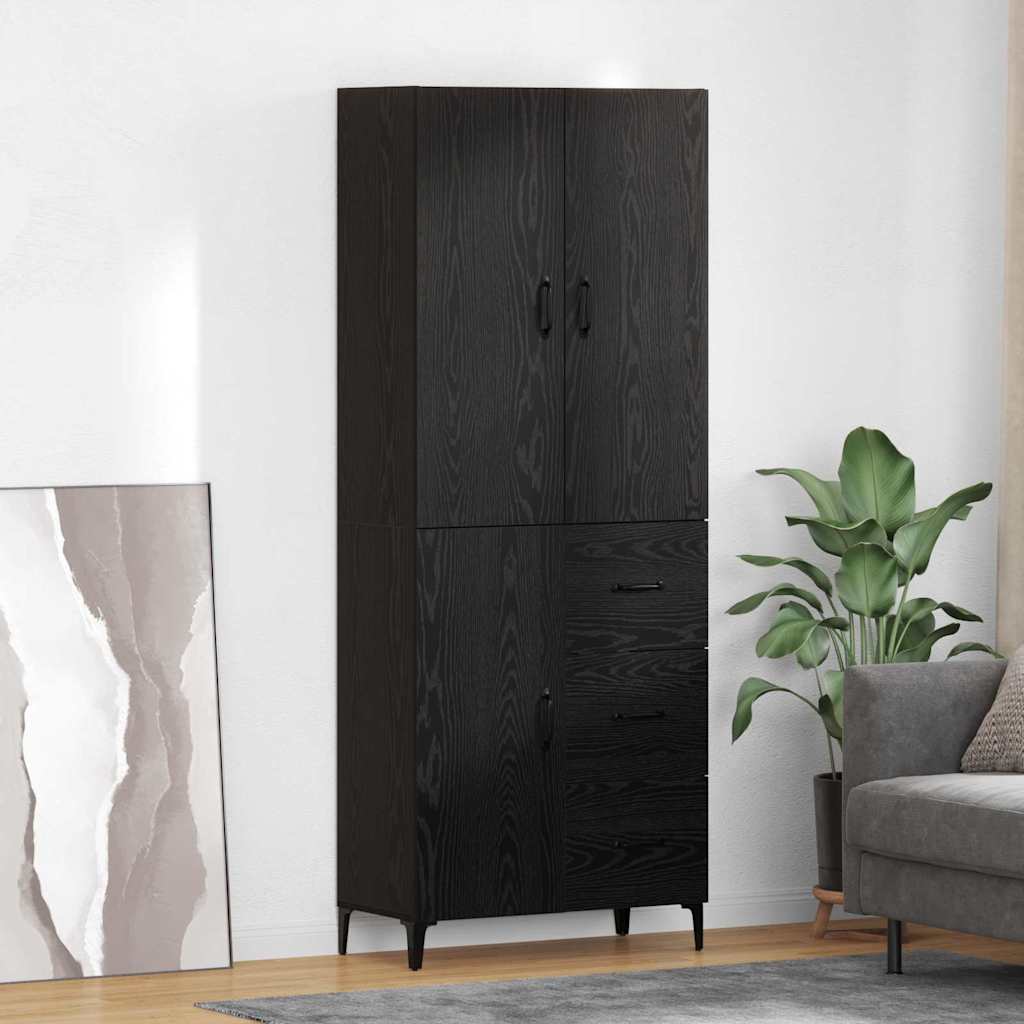 Highboard med skuffe Sort eg 69,5 x 34 x 180 cm Konstrueret træ